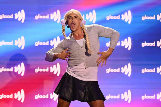 Rigsby channeling Britney Spears at the 2022 GLAAD Media Awards in New York. 