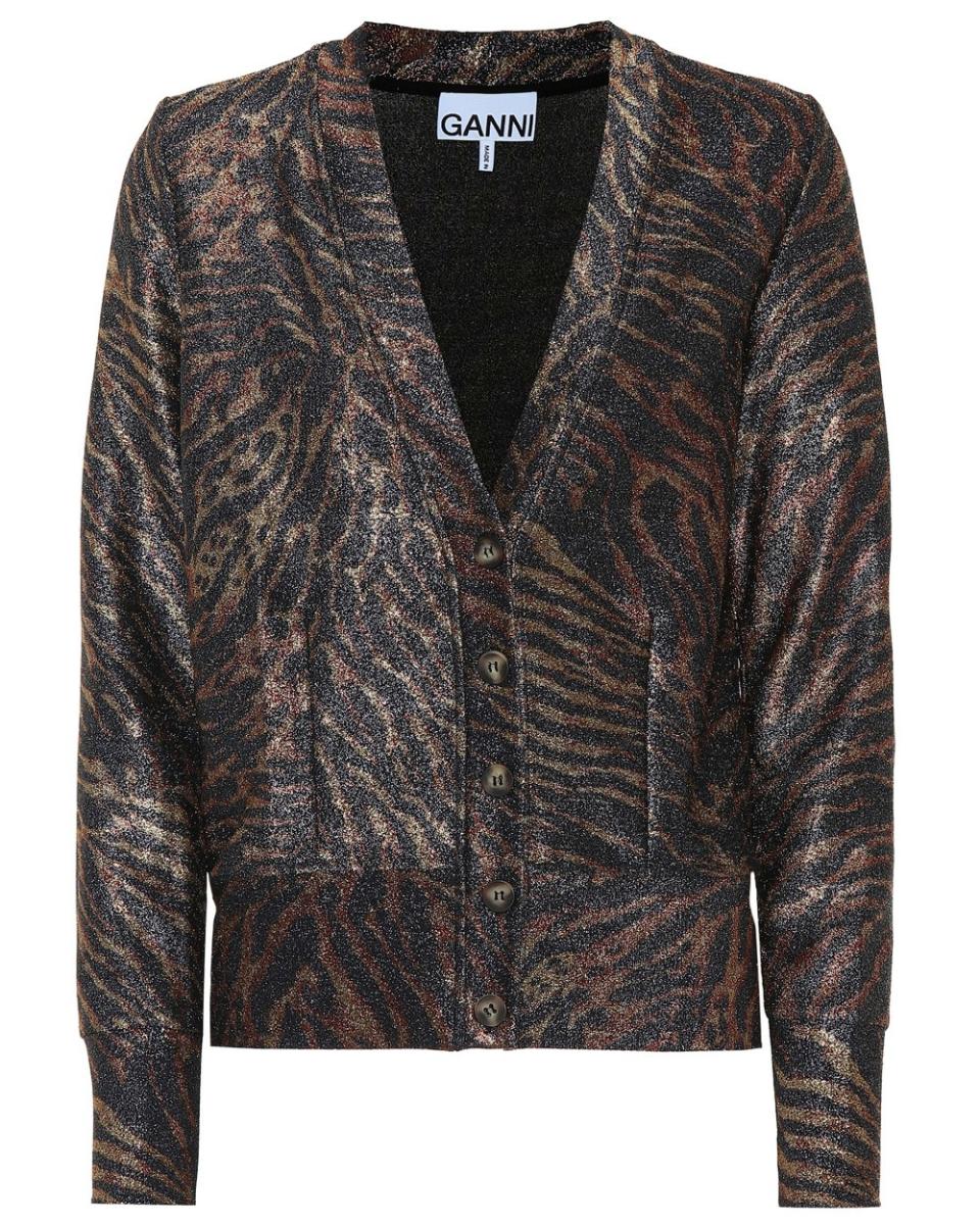 Ganni Tiger-Print Lurex Jersey Cardigan