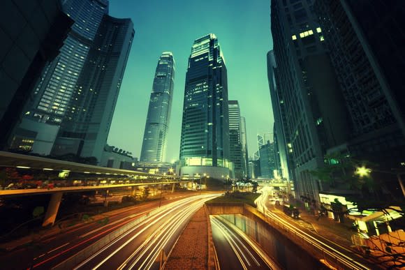 Traffic in Shanghai at dusk