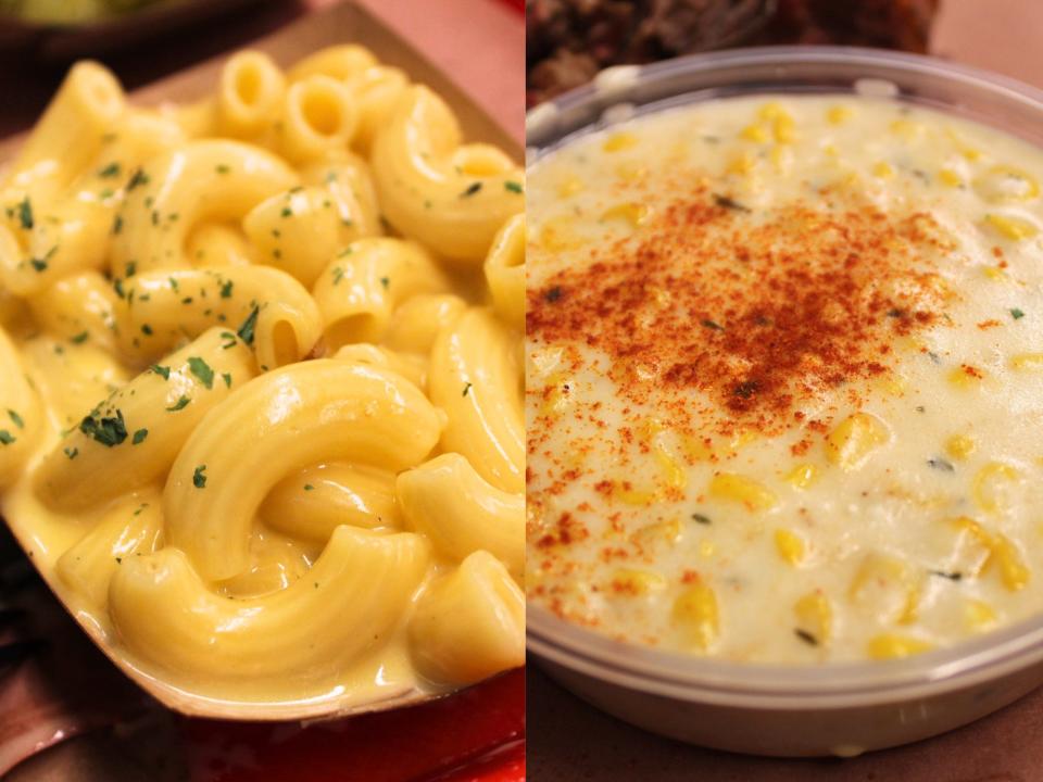 mac and cheese and cream corn from terry blacks barbecue in dallas