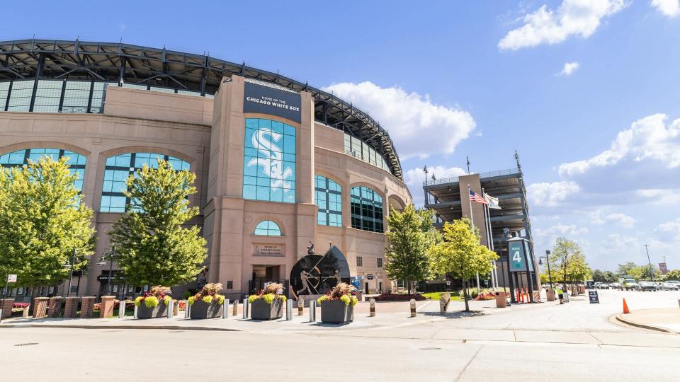 CHICAGO, IL, USA - AUGUST 23, 2019: The exterior of the MLB&#39;s Chicago White Sox&#39;s Guaranteed Rate Field.