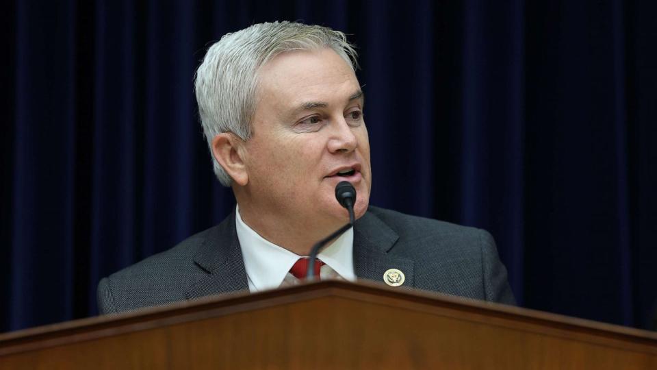 PHOTO: Rep. James Comer, Chairman of the House Oversight and Reform Committee, presides over a meeting of the committee, Jan. 31, 2023, in Washington, D.C. (Kevin Dietsch/Getty Images)