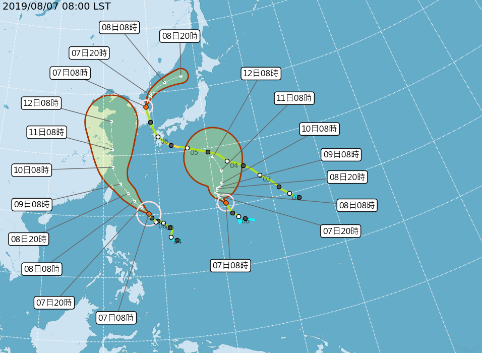 颱風利奇馬路徑預測圖，圖片來源：中央氣象局