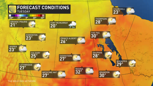 Prairies Tuesday forecast highs Sept 2 2024