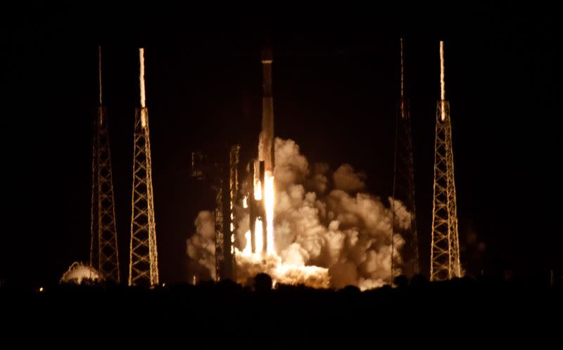 The Solar Orbiter spacecraft, built for NASA and the European Space Agency, lifts off from pad 41 aboard a United Launch Alliance Atlas V rocket at the Cape Canaveral Air Force Station in Cape Canaveral