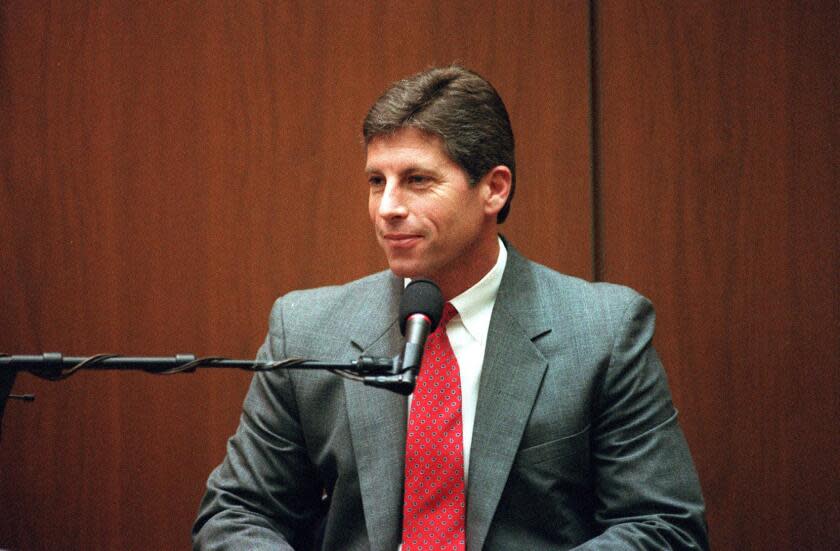 ME.fuhrman.#1.1008.KL. DATE: 3–13–95. Location: Criminal Court House. Mark Fuhrman testifies in the O.J. Simpson trial.