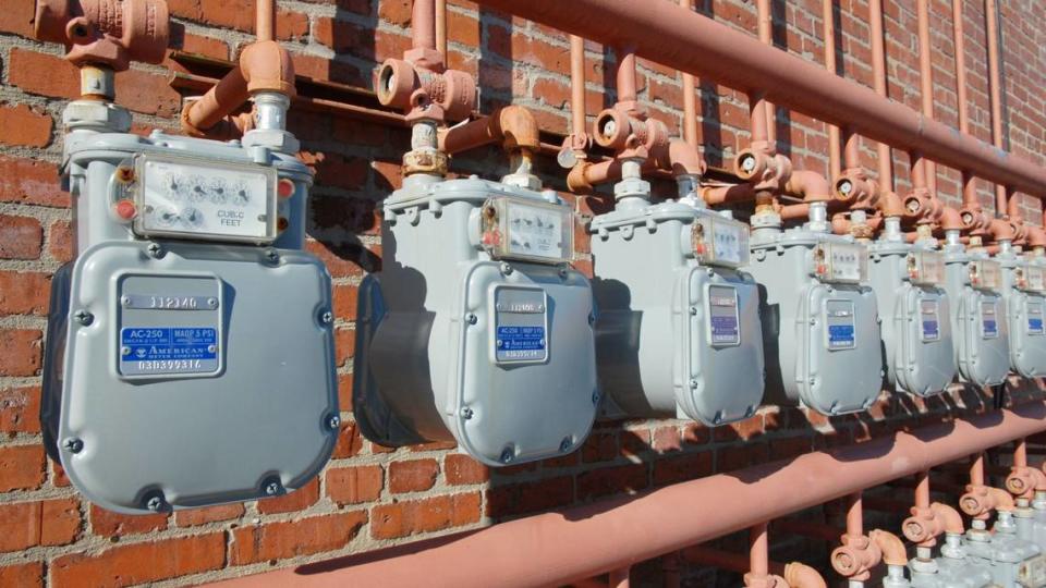A row of natural-gas meters.