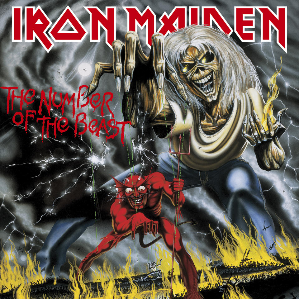 This cover image released by BMG shows the 40th anniversary of Iron Maiden's third album, “The Number of the Beast." The heavy metal kings have released a three-disc vinyl rerelease. (BMG via AP)