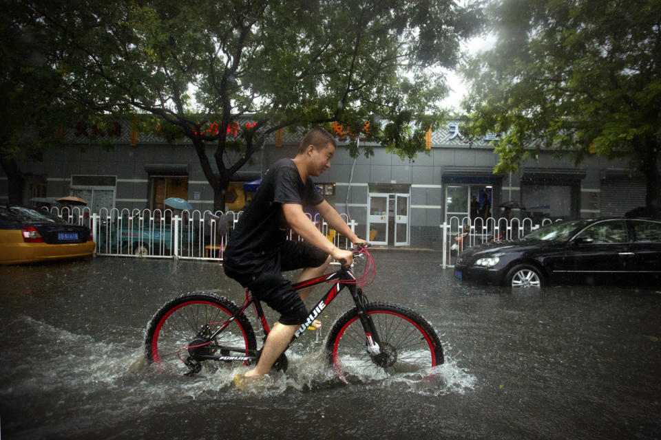 Riding a bike in the rain