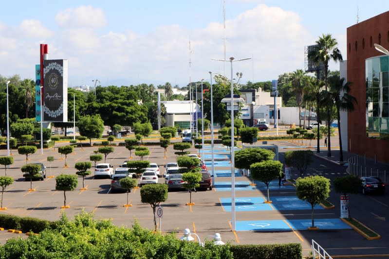 A general view shows a shopping mall at the Tres Rios neighborhood, which faced the most intense firefights concentrated on the street where soldiers attempted to arrest Ovidio Guzman in Culiacan