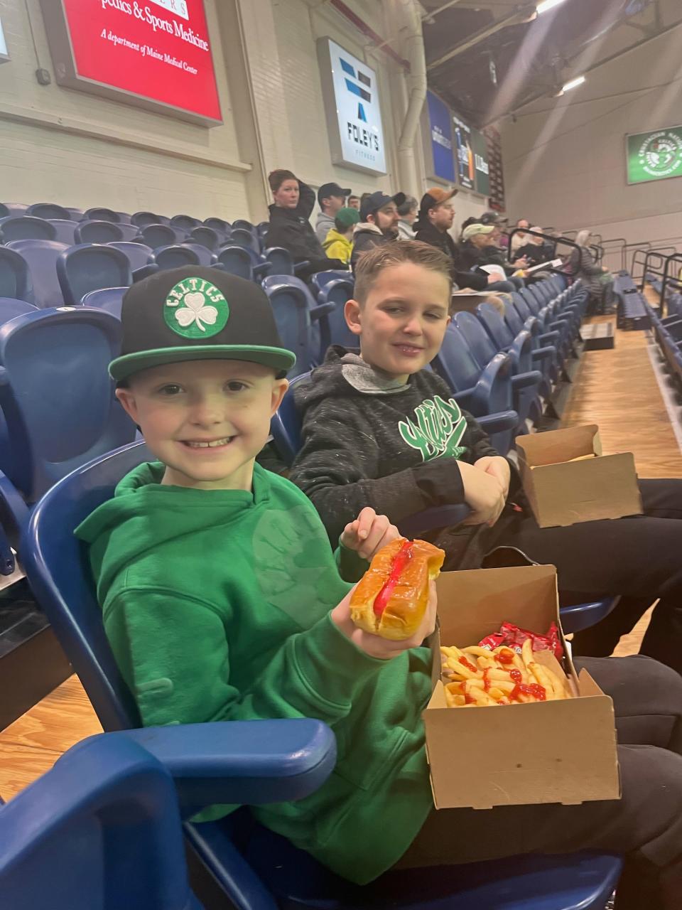 Liam and Sam Chapman enjoy the snacks at the International Basketball Hall of Fame in Springfield.