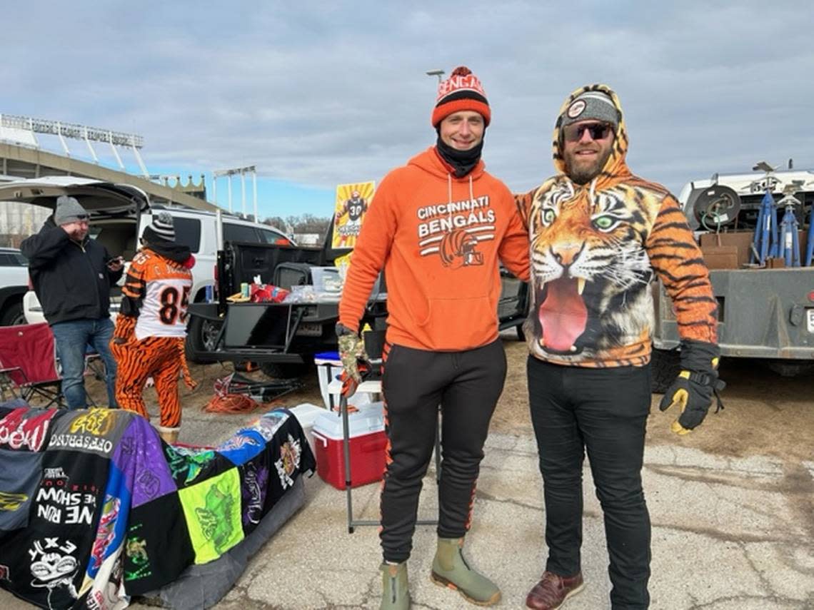 Bengals fans Kris Dihrko, left, from Dayton, Ohio, and Aaron Motley, from Cincinnati, came to last year’s Chiefs-Bengals matchup and returned on Sunday feeling good about their team’s chances.