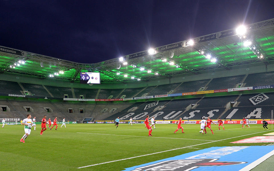 MOENCHENGLADBACH, GERMANY - MARCH 11: (BILD ZEITUNG OUT) general view inside the stadium of Borussia Moenchengladbach during the Bundesliga match between Borussia Moenchengladbach and 1. FC Koeln at Borussia-Park on February 9, 2020 in Moenchengladbach, Germany. (Photo by Ralf Treese/DeFodi Images via Getty Images)