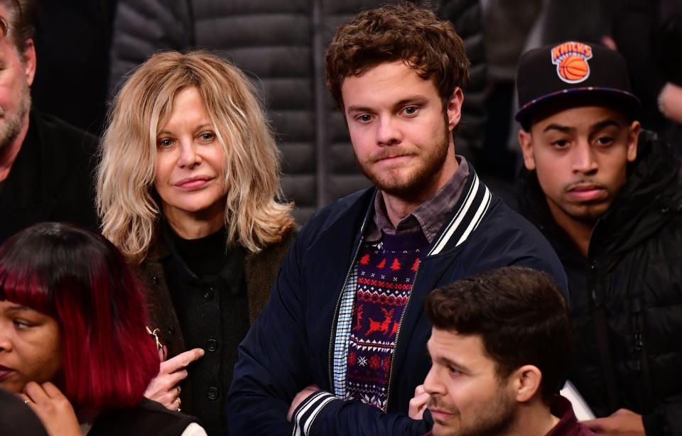 John Mellencamp, Meg Ryan and Jack Quaid attend the New York Knicks Vs Philadelphia 76ers game at Madison Square Garden on December 25, 2017 in New York City.