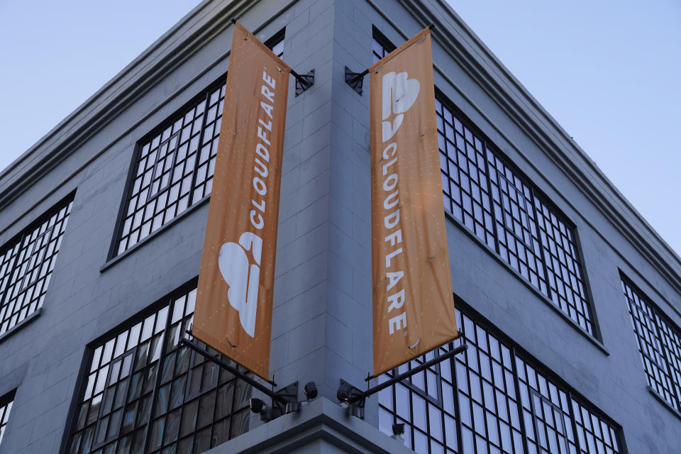 The headquarters of Cloudflare is seen in San Francisco, Wednesday, Aug. 31, 2022. Citing “imminent danger,” Cloudflare has dropped the notorious stalking and harassment site Kiwi Farms from its internet security services. (AP Photo/Eric Risberg)