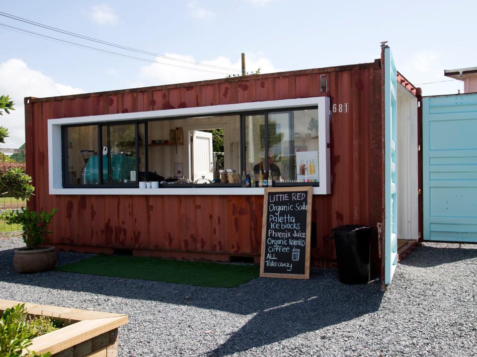 Roadside cafe made from a shipping container