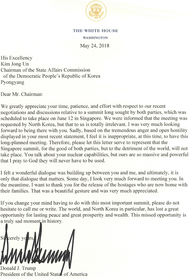 Donald Trump N Korea letter