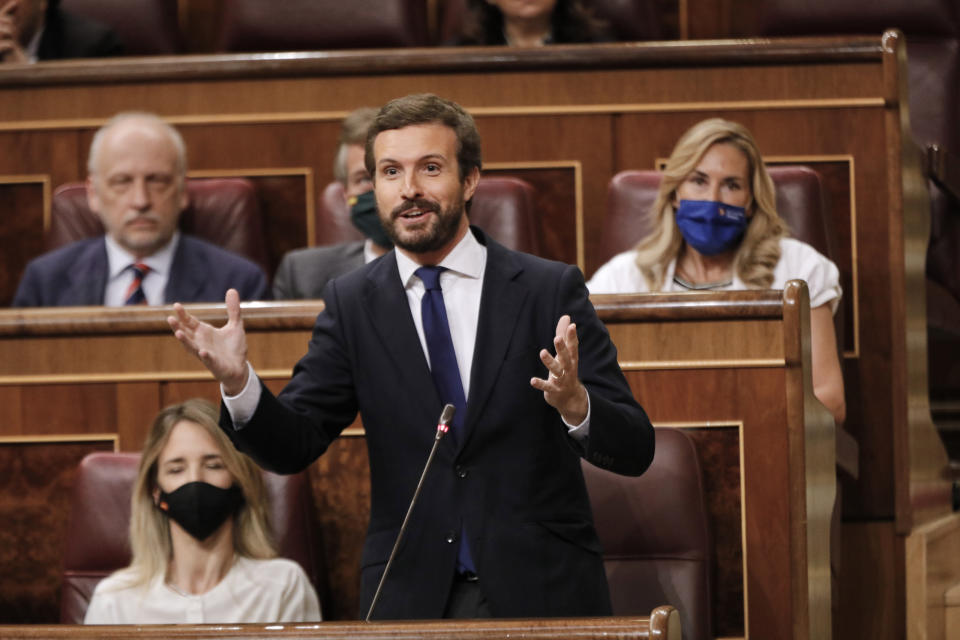 Pablo Casado durante la sesión de control al Gobierno de este 22 de julio en el Congreso de los Diputados. (Foto: Jesus Hellin / Europa Press / Getty Images).