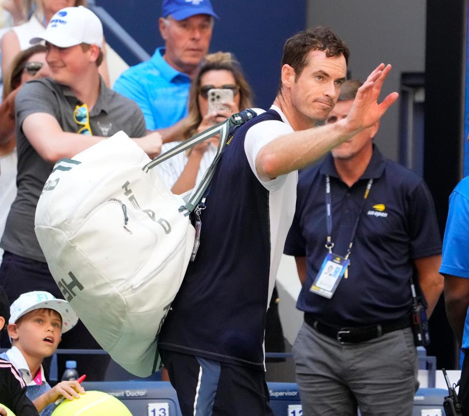 Andy Murray of Great Britain after losing to Grigor Dimitrov on day four of the 2023 U.S. Open tennis tournament at USTA Billie Jean King National Tennis Center in New York on Aug. 31, 2023.