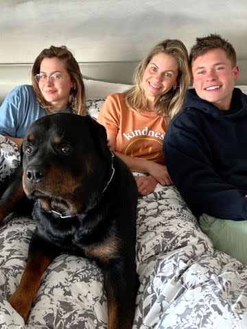 <p>Candace Cameron Bure/Instagram</p> Candace Cameron Bure and kids Natasha and Lev Bure pile into bed with Boris.