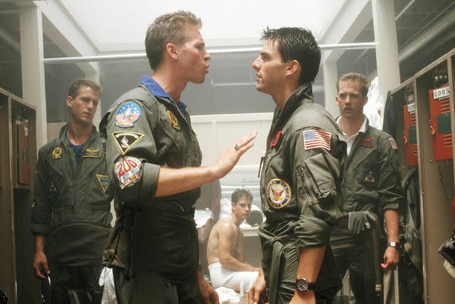 <p>Paramount/Kobal/Shutterstock </p> Rick Rossovich, Val Kilmer, Tom Cruise and Anthony Edwards in <i>Top Gun</i>, 1986.