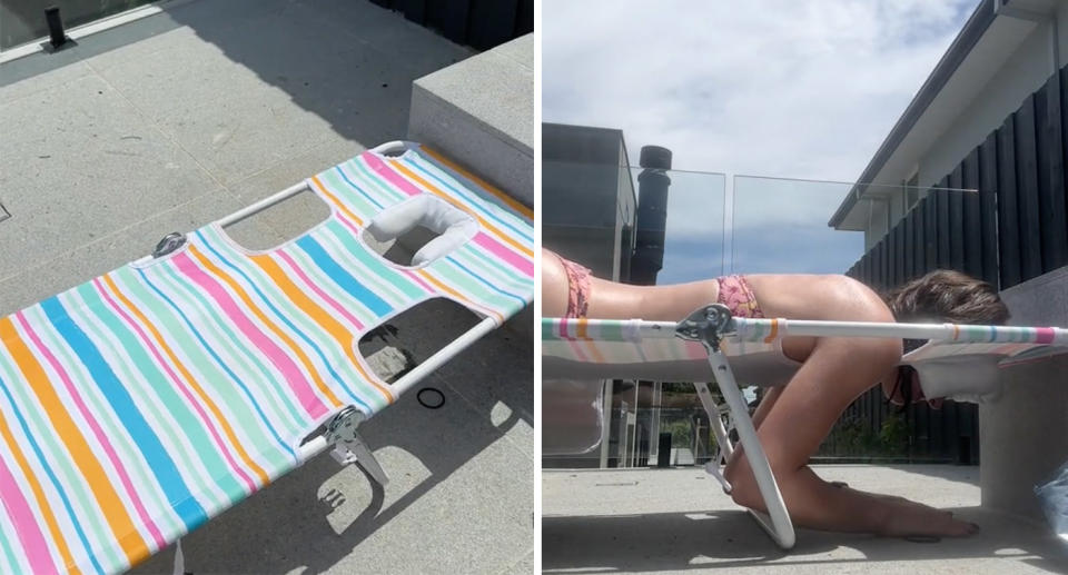 stills from TikTok user Emma Monaco's video about the new Kmart lounger 
