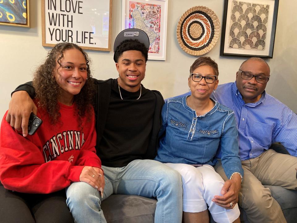 New Chicago Bear Tyler Scott with girlfriend Mileena Raglin and parents Crystal and Reggie Scott Saturday after Tyler was picked in round four of the NFL Draft.