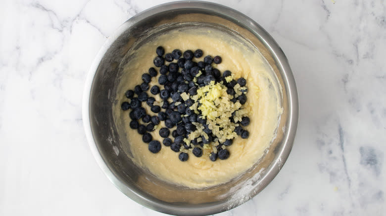 batter with blueberries and ginger