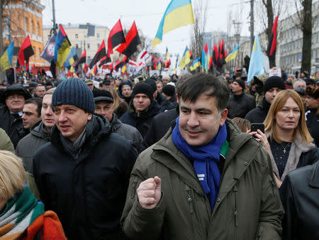 Former Georgian president and Ukrainian opposition figure Mikheil Saakashvili attends a protest march in Kiev, Ukraine December 17, 2017. REUTERS/Valentyn Ogirenko