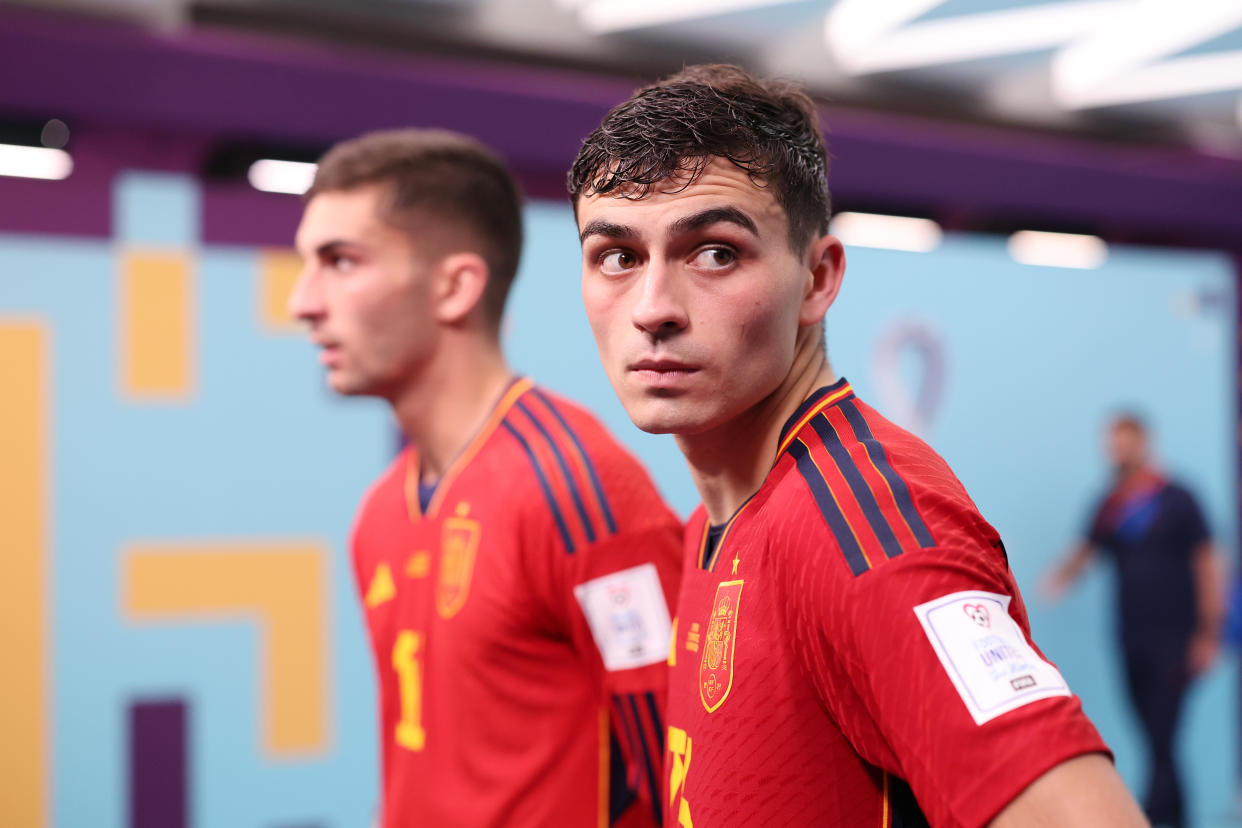 DOHA, QATAR - NOVEMBER 23: Pedri of Spain looks on in the tunnel during the FIFA World Cup Qatar 2022 Group E match between Spain and Costa Rica at Al Thumama Stadium on November 23, 2022 in Doha, Qatar. (Photo by Maddie Meyer - FIFA/FIFA via Getty Images)