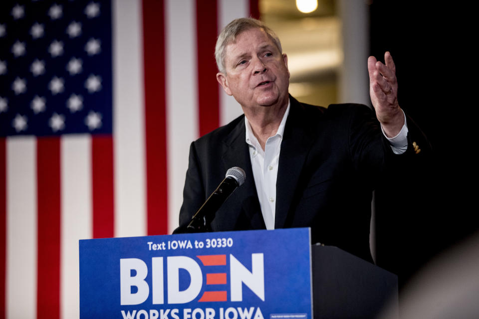 Former Secretary of Agriculture Tom Vilsack campaigned for Joe Biden in Iowa. (Photo: AP Photo/Andrew Harnik)