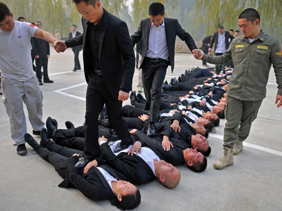 china security guards stepping walking on