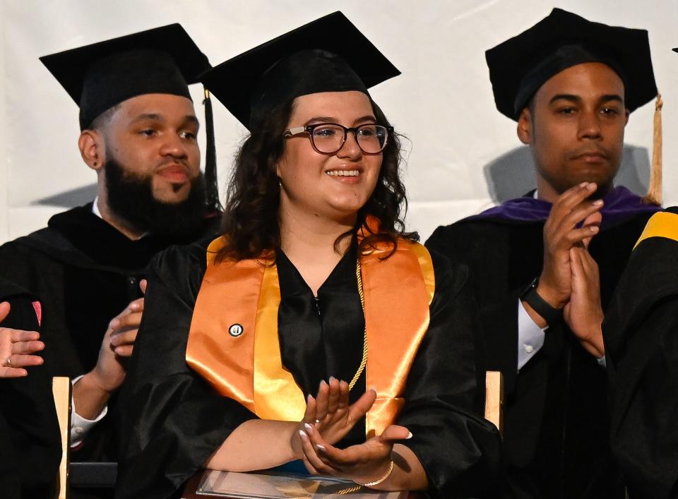 Melissa Ribeiro, of Milford, sang the national anthem to kick off MassBay Community College's commencement exercises, May 23, 2024.
