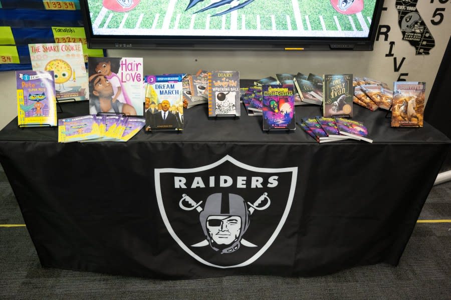 The Las Vegas Raiders visit students for Nevada Reading Week in effort to spread the love of reading at Robert E. Lake Elementary School, Tuesday, March 5, 2024, in Las Vegas. (Credit: Raiders)