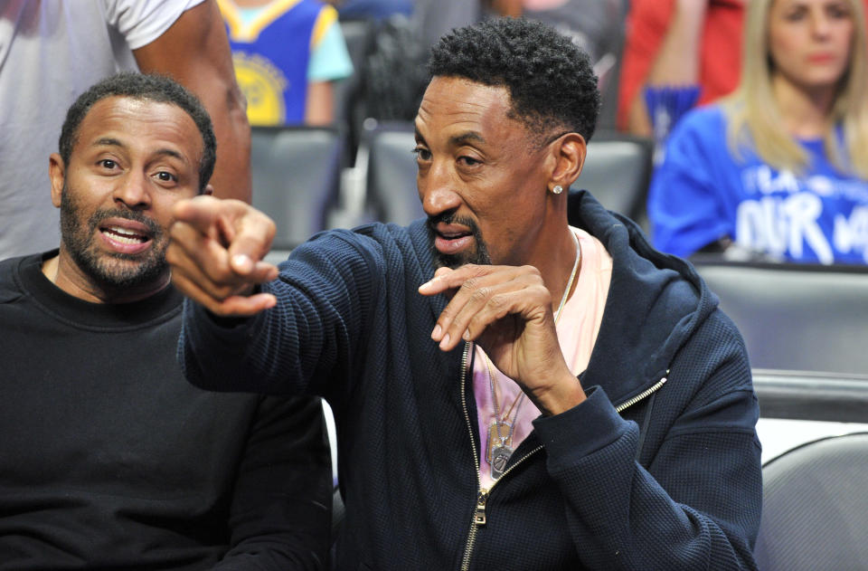 Scottie Pippen attends an NBA playoffs basketball game between the Los Angeles Clippers and the Golden State Warriors at Staples Center on April 18, 2019 in Los Angeles, California. (Photo by Allen Berezovsky/Getty Images)