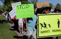 <p>People protest in El Paso, Texas, against the Trump administration’s policy of separating immigrant families suspected of illegal entry on June 19, 2018. (Photo: Mike Blake/Reuters) </p>