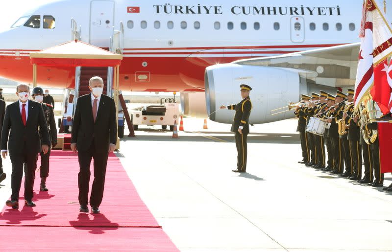 Turkish President Tayyip Erdogan arrives in northern Nicosia