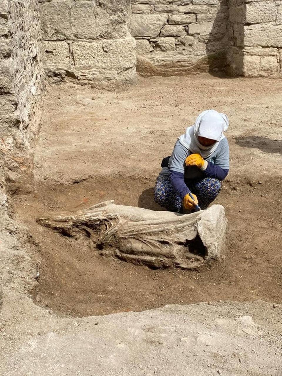 The statue was unearthed from a Roman bath in the ancient city of Stratonikeia, officials said.