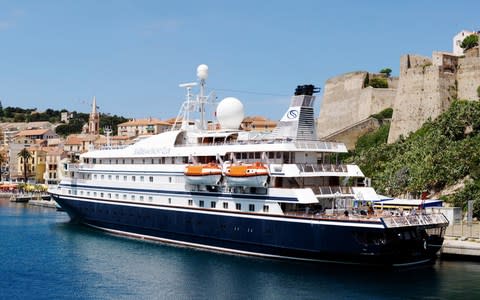 SeaDream docked in Bonifacio, Corsica