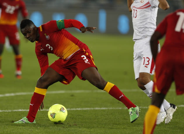 Gyan discovered you're not allowed to throw the ball between your legs (Getty)