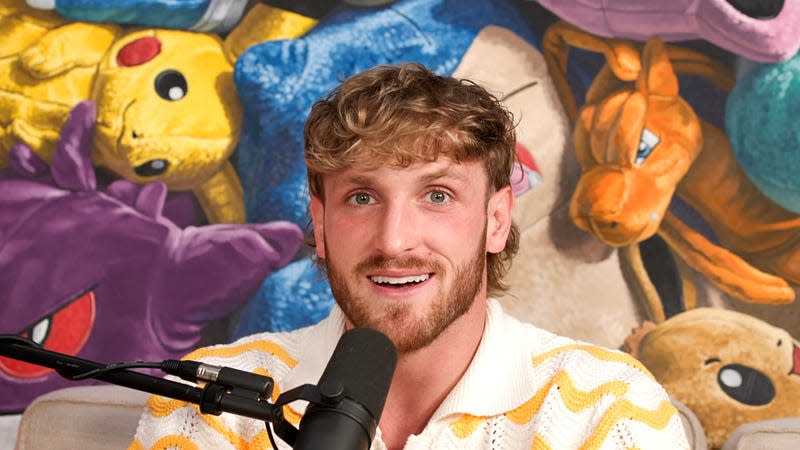 An image of YouTuber Logan Paul with a Pokémon background.