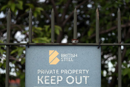 A British Steel works sign is seen in Scunthorpe, northern England, Britain, May 21, 2019. REUTERS/Scott Heppell