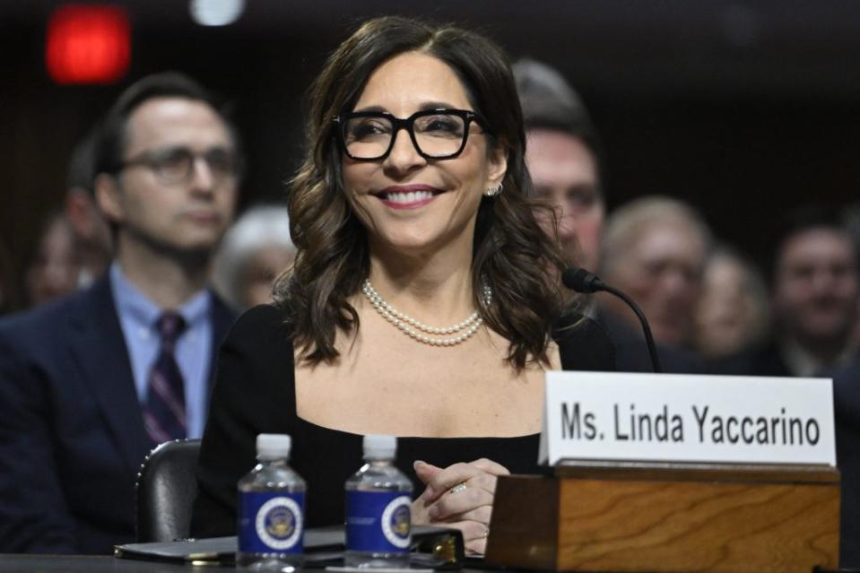 Linda Yaccarino, CEO of X, waits to testify before the US Senate Judiciary Committee hearing, "Big Tech and the Online Child Sexual Exploitation Crisis," in Washington, DC, on January 31, 2024. (Photo by ANDREW CABALLERO-REYNOLDS / AFP) (Photo by ANDREW CABALLERO-REYNOLDS/AFP via Getty Images)