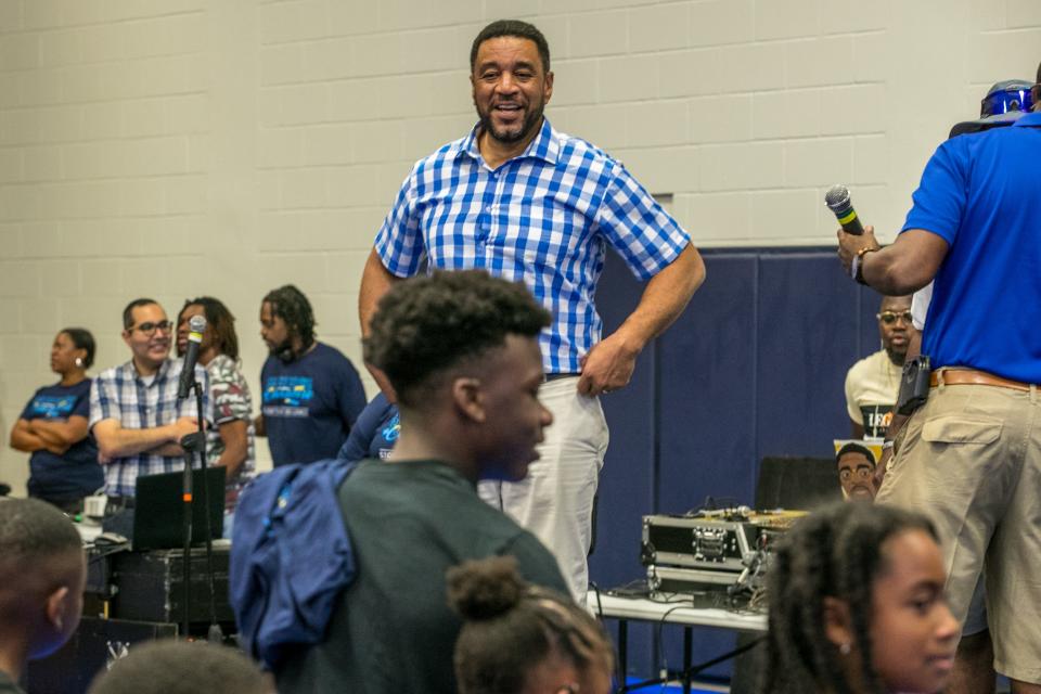 Hollywood actor Harry J. Lennix III, center, helped judge the dance contest and was the guest speaker during Saturday's Stop the Violence Back to School Rally at Santa Fe College in Gainesville.