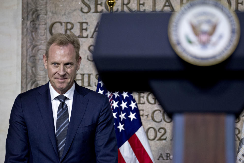 Patrick Shanahan arrives at a National Space Council meeting on Oct. 23. (Photo: Andrew Harrer/Bloomberg via Getty Images)