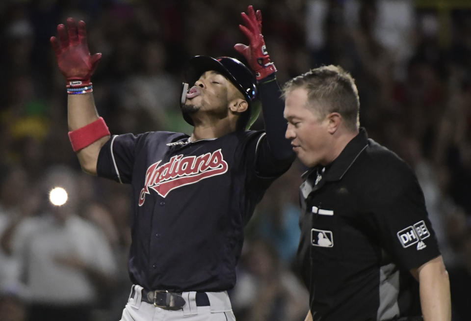 Cleveland’s Francisco Lindor delivered a special moment Tuesday, hitting a home run in his native Puerto Rico in front of a packed stadium. (AP)