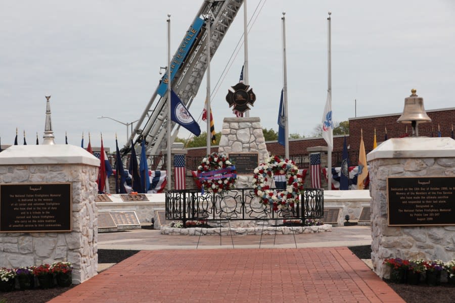 The National Fallen Firefighters Monument sits at the center of the National Fallen Firefighters Memorial Park on the grounds of the National Emergency Training Center in Emmitsburg, Maryland. (National Fallen Firefighters Association)