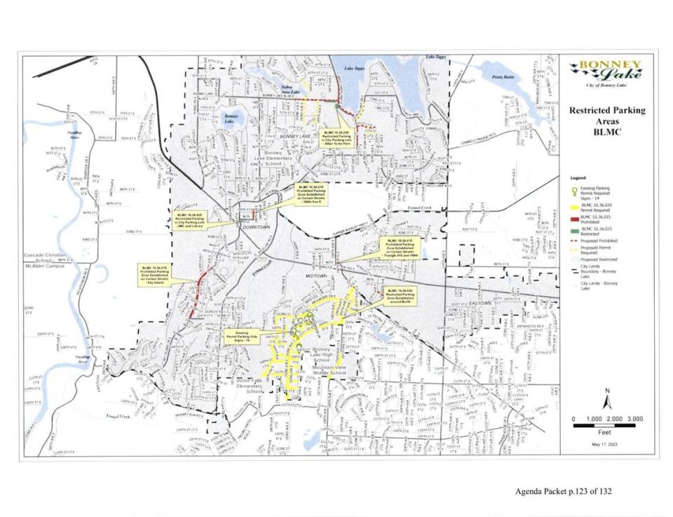 The Bonney Lake City Council unanimously voted Tuesday, May 23, to update its city code to prohibit and restrict parking at specific spots around Allan Yorke Park at 7203 W. Tapps Highway E.