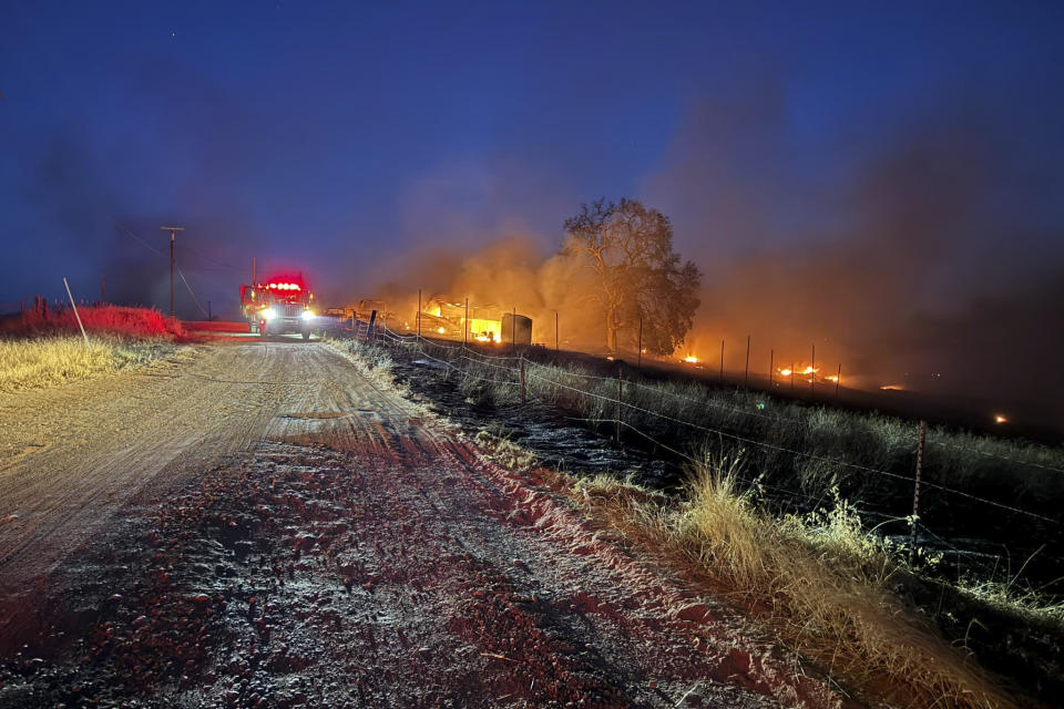 The Apache Fire burns in Butte County, Calif. Monday, June 24, 2024. Improved weather conditions aided firefighters Tuesday as they battled the rural northern California wildfire. (Cal Fire via AP)