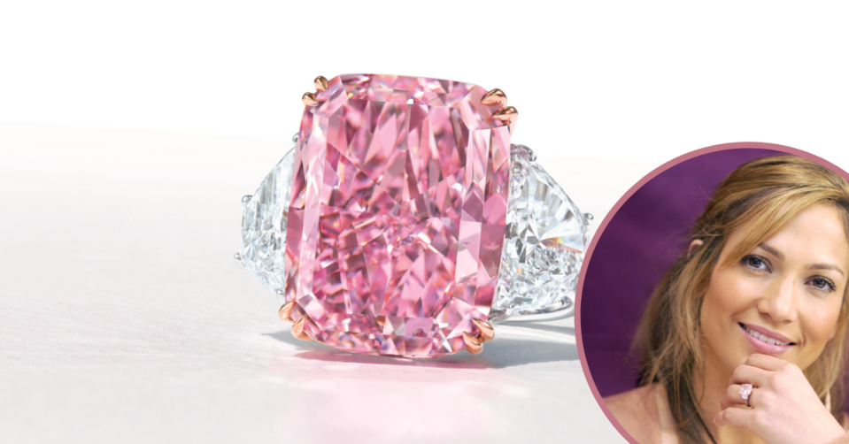 'The Sakura' - the largest purple pink flawless diamond sold at auction and Jennifer Lopez wearing a pink diamond engagement ring